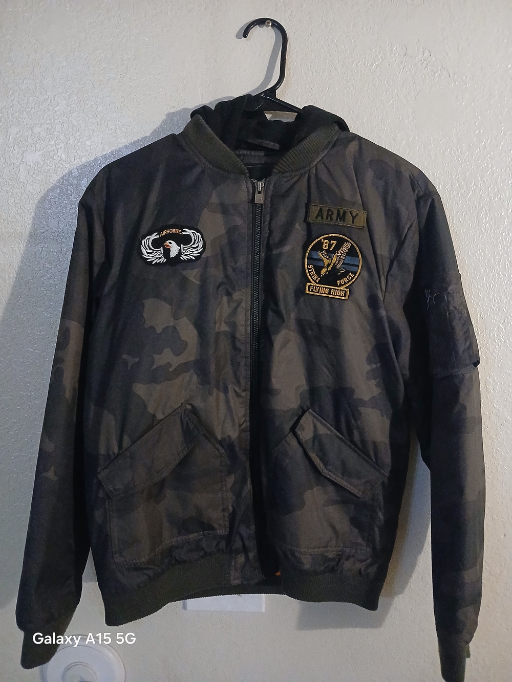Kids Army Camo Bomber Jacket - Black/Gray